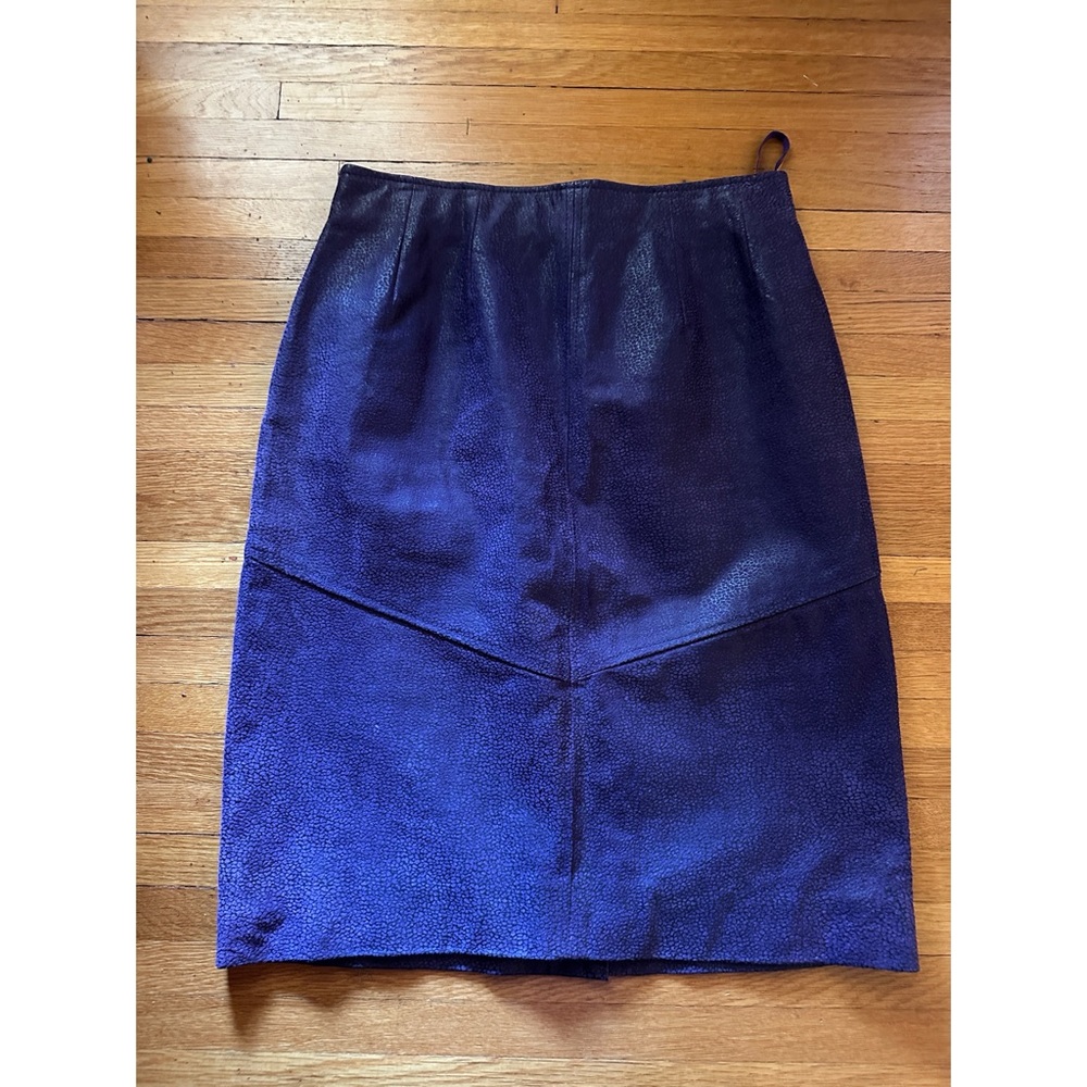 Vintage W by Wilson’s Purple Textured Midi Leather Skirt, Size 14